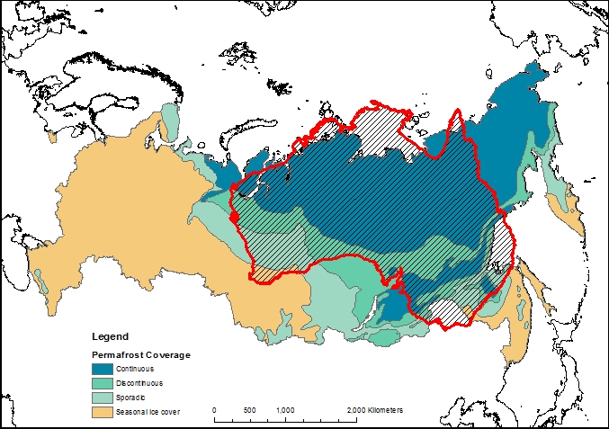 The land area of Australia compared to the Siberian permafrost