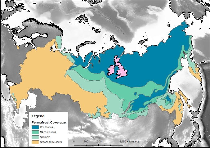 Great Britain compared to the Russian permafrost area. 